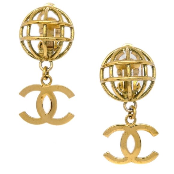 Chanel Gold Dangle Earrings Clip-On 29 172011 - Picture 1 of 4